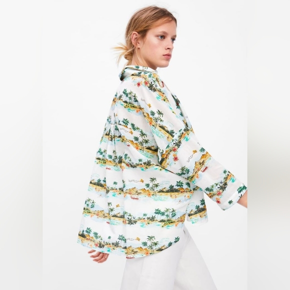 Size- S/L, ZARA palm tree print shirt - Picture 2 of 7